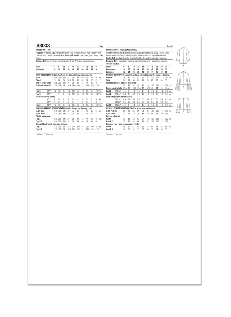 Simplicity Misses Knit Tops Sewing Pattern for Stylish Creations S3003