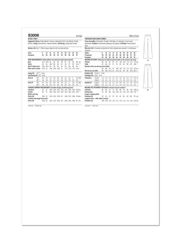 Simplicity Misses Pants Sewing Pattern for Stylish Creations S3006