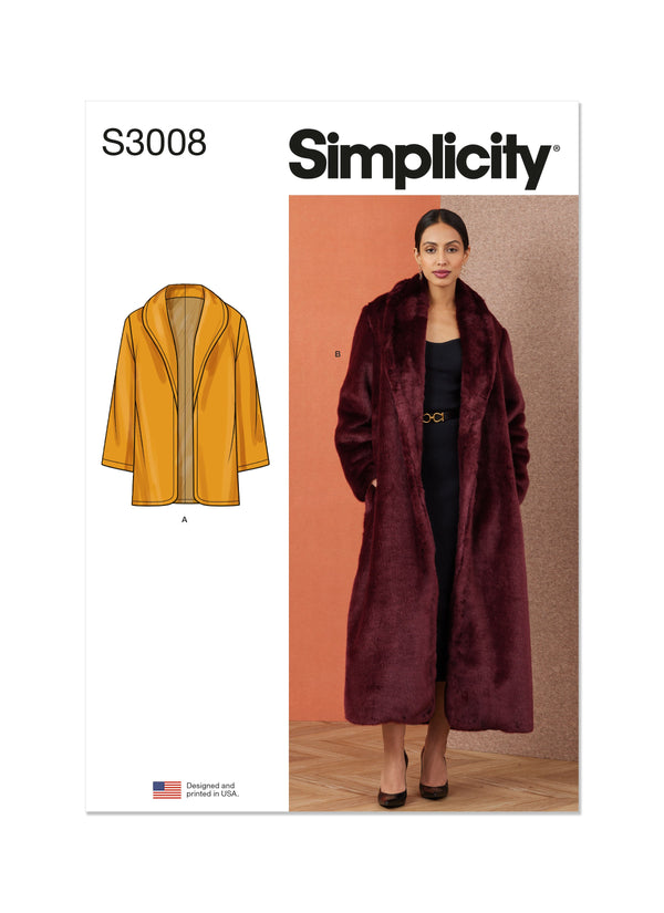 Simplicity Misses Coat in Two Lengths Sewing Pattern S3008