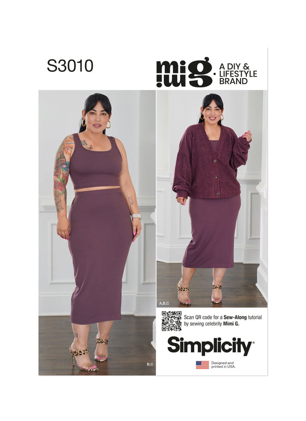Simplicity Misses Knit Cardigan, Tank Top & Skirt Sewing Pattern S3010