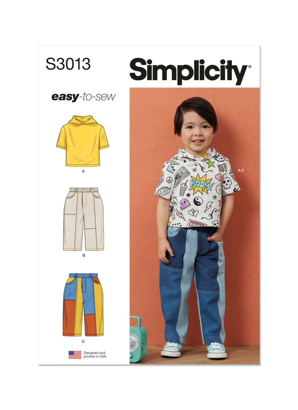 Simplicity Toddlers' Hooded T-Shirt and Jeans Sewing Pattern S3013A