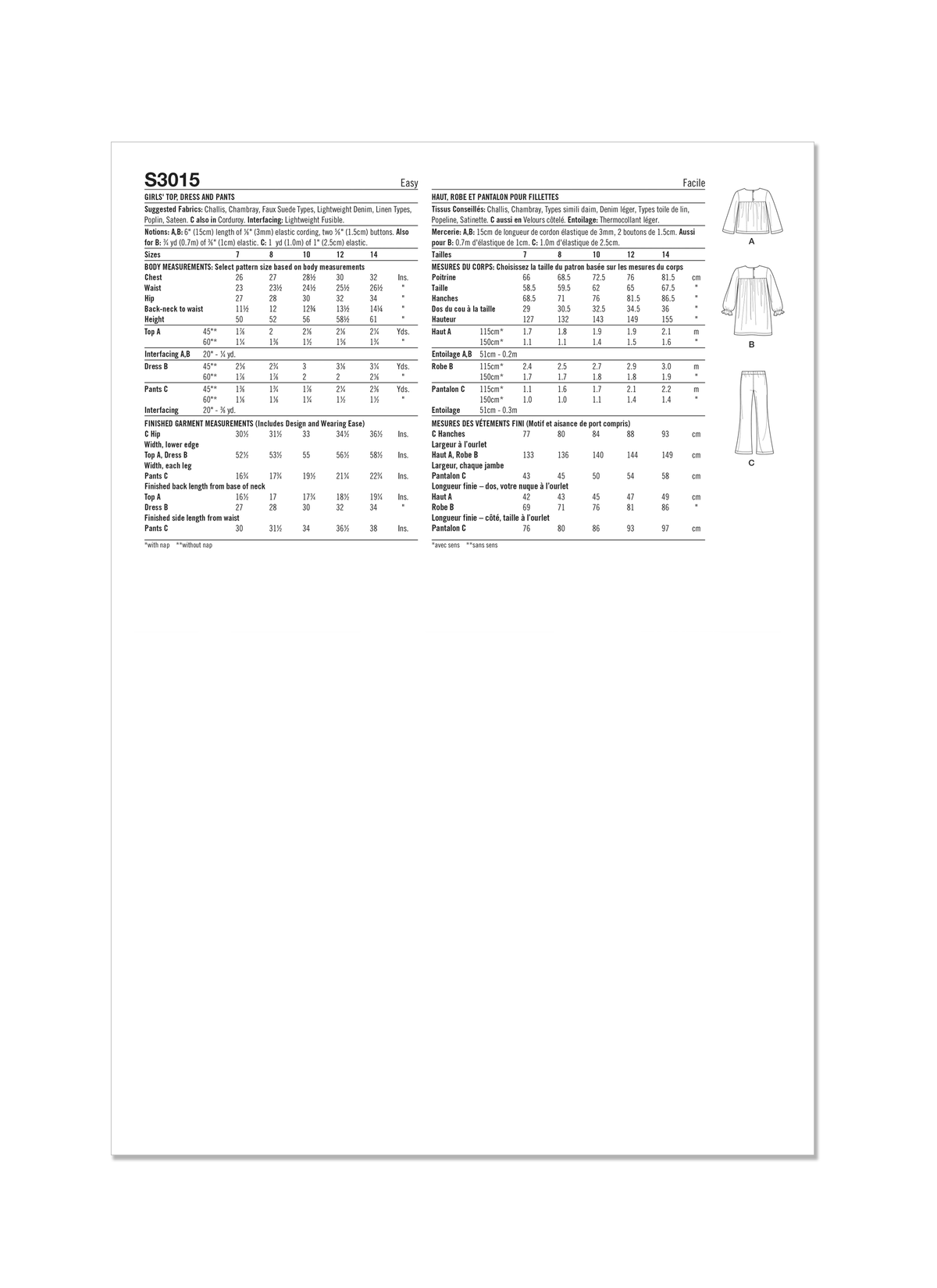 Simplicity Girls' Top, Dress and Pants Sewing Pattern S3015A