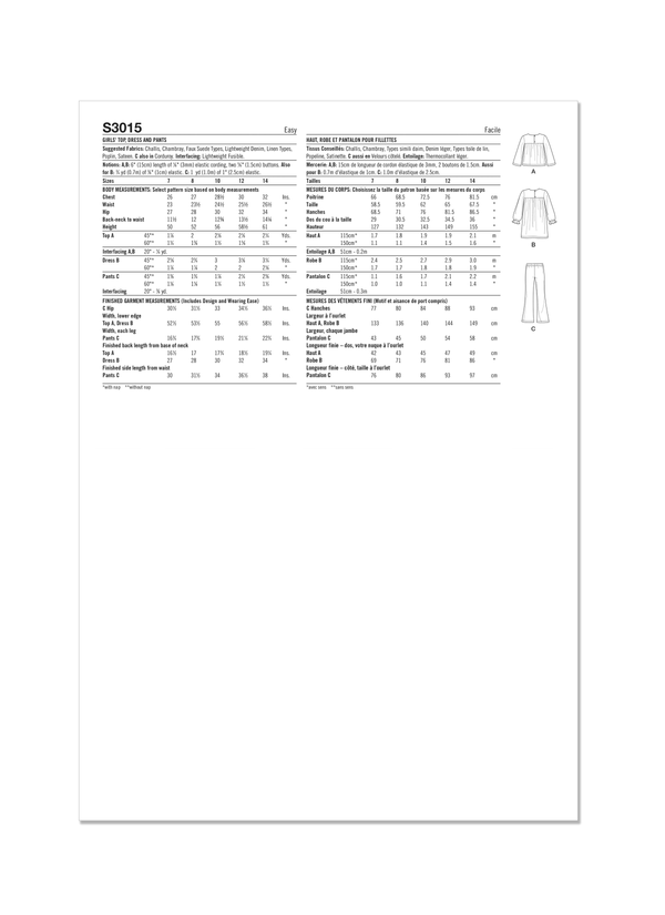 Simplicity Girls' Top, Dress and Pants Sewing Pattern S3015A