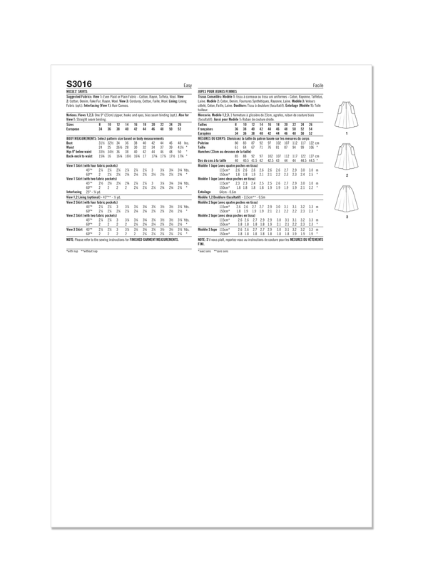 Simplicity Misses Skirts: Stylish Sewing Patterns S3016