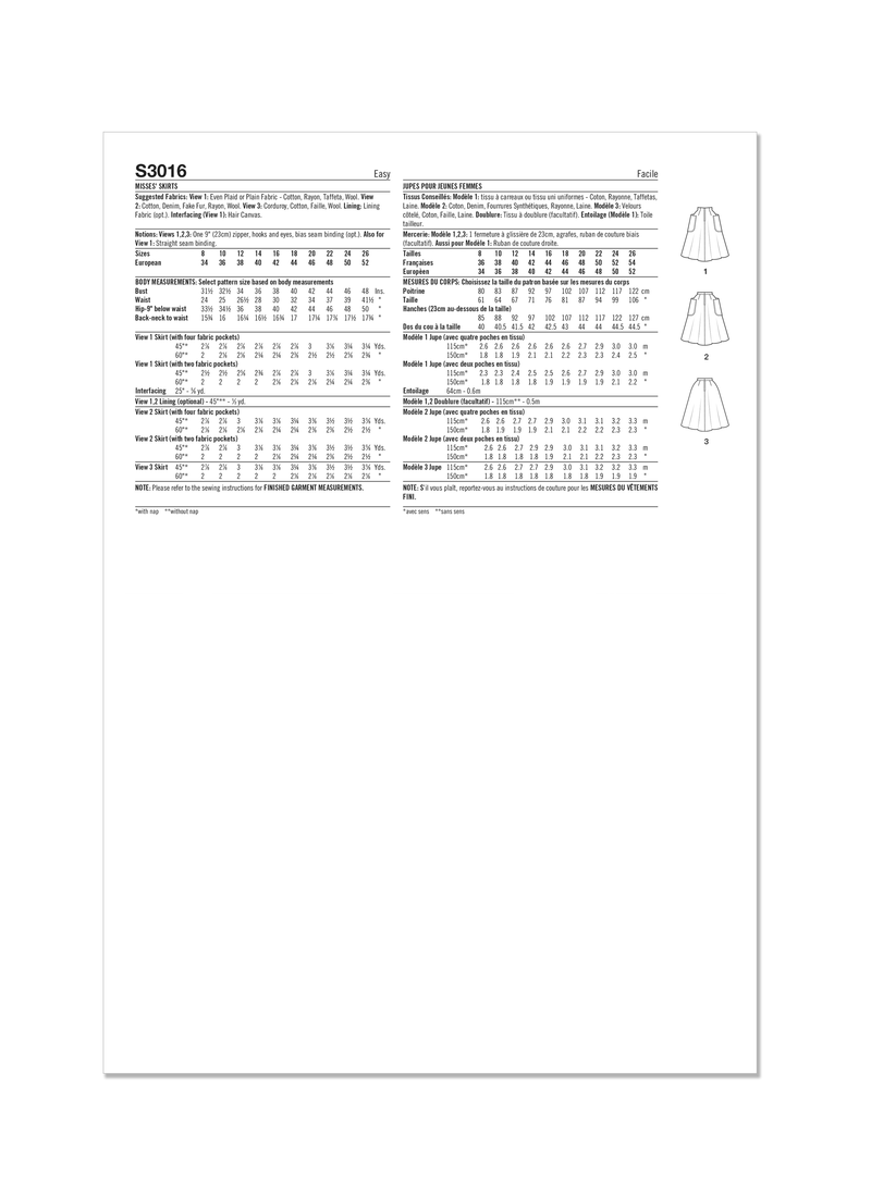 Simplicity Misses Skirts: Stylish Sewing Patterns S3016
