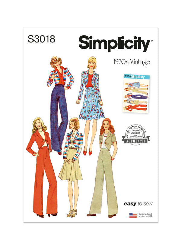 Simplicity Misses Pants, Skirt and Jacket Sewing Pattern S3018