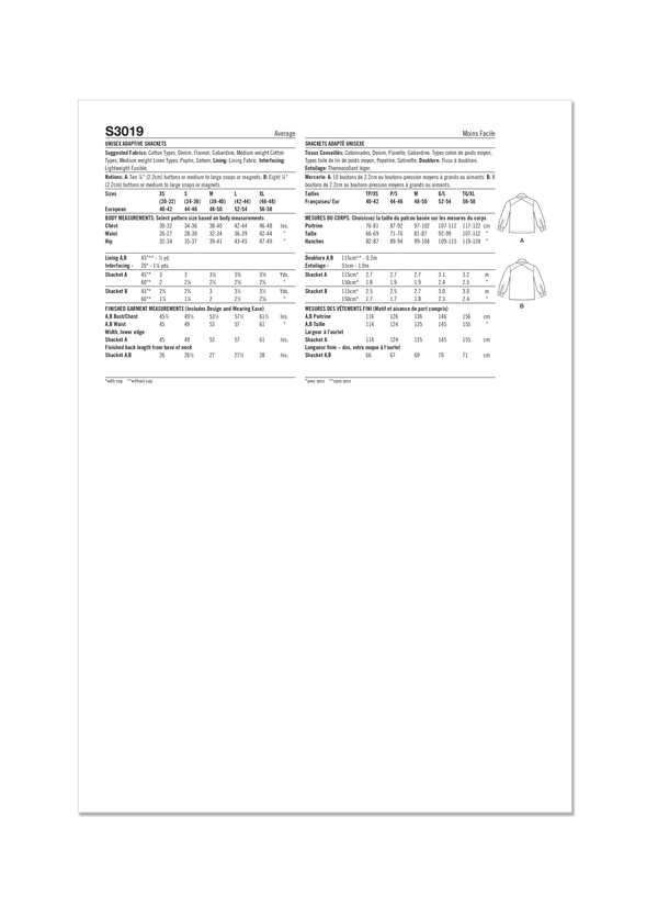Simplicity Unisex Adaptive Shacket Sewing Pattern S3019A