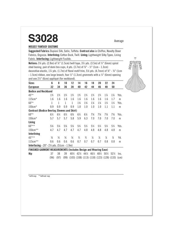Simplicity Misses Fantasy Costume Sewing Pattern by Raine Emery S3028