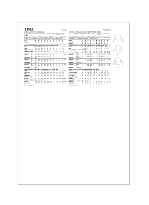 Simplicity Misses Blouses Sewing Pattern for Stylish Creations S3032