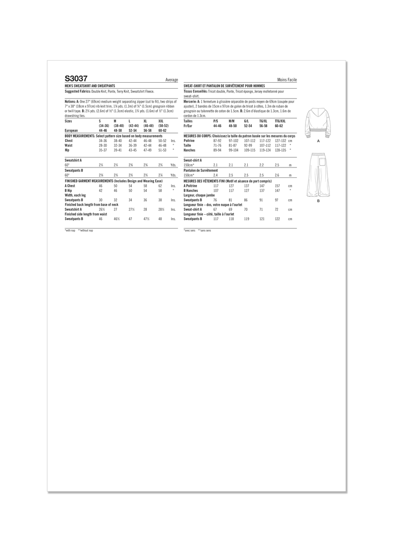 Simplicity Men's Sweatshirt and Sweatpants Sewing Pattern S3037A