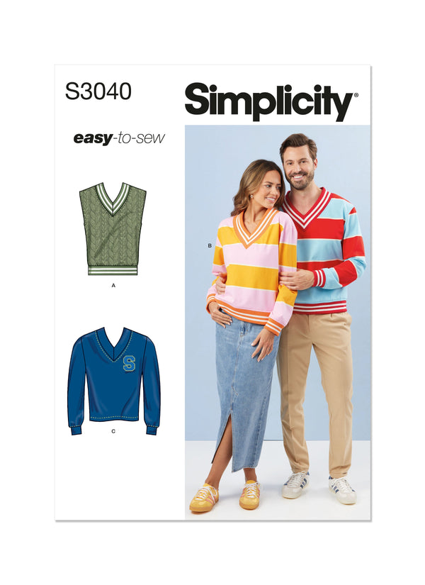 Simplicity Unisex Knit Vest and Tops Sewing Pattern S3040A
