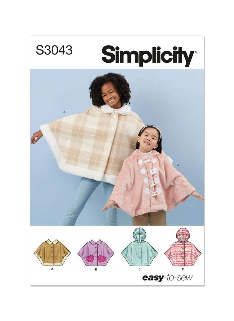 Simplicity Children's and Girl's Ponchos Sewing Pattern S3043
