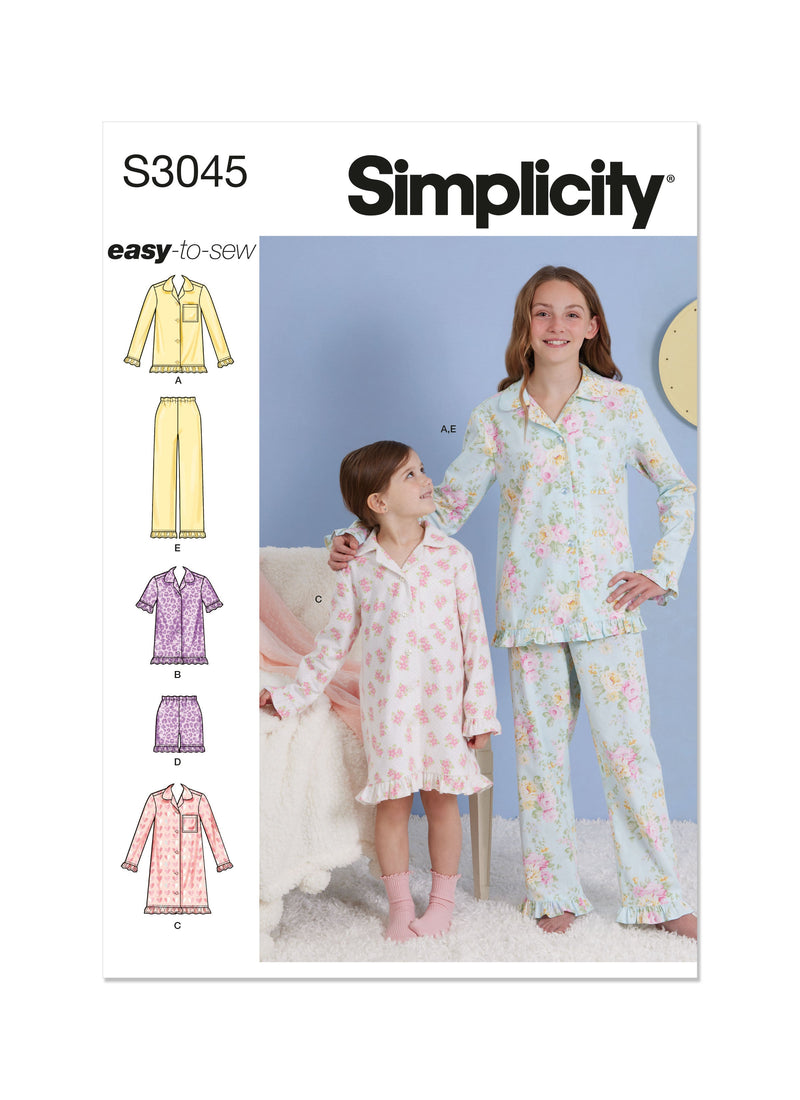 Simplicity Children's Lounge Tops, Gown, Shorts & Pants Pattern S3045