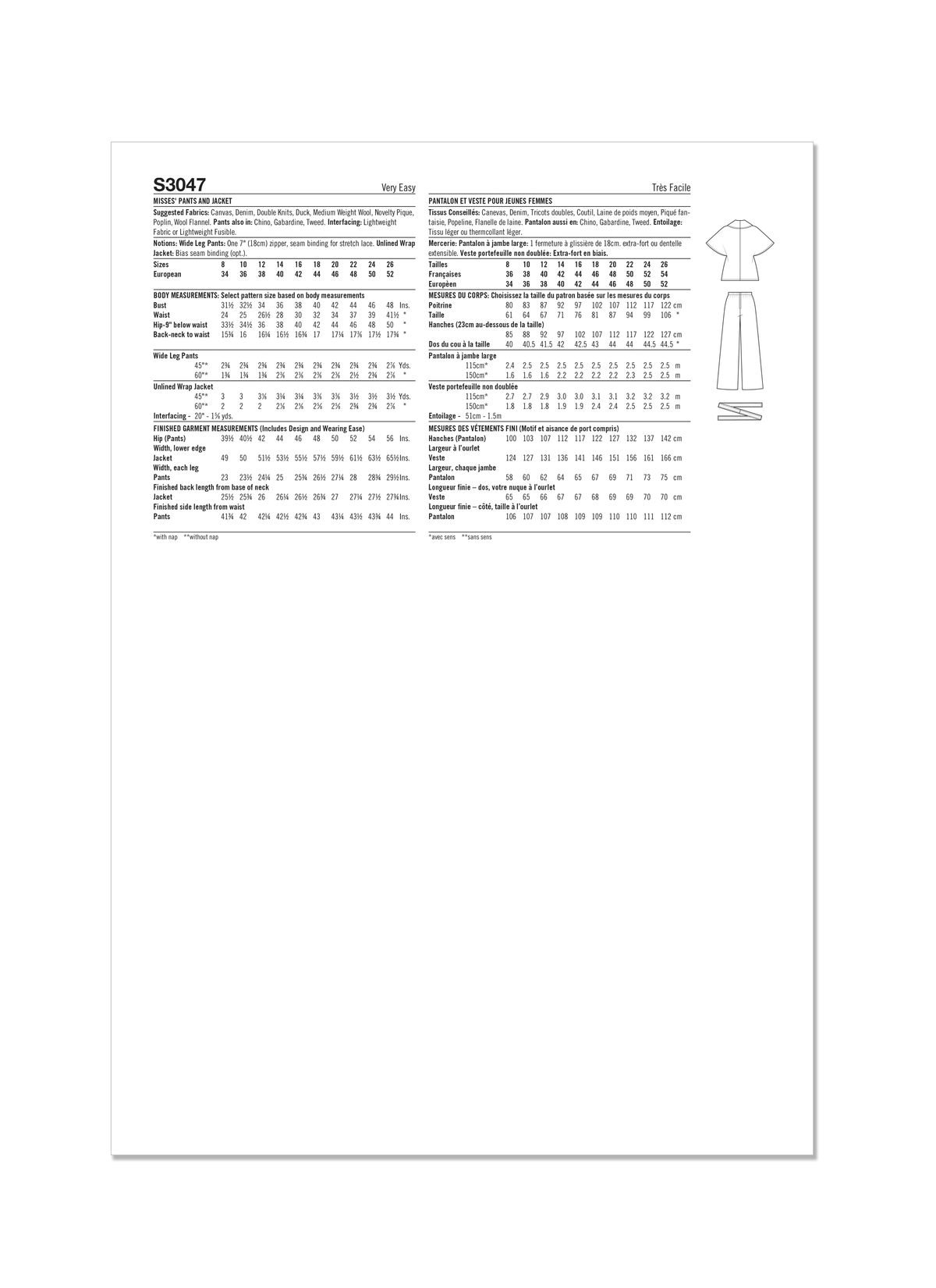 Simplicity Misses Pants and Jacket Sewing Pattern S3047