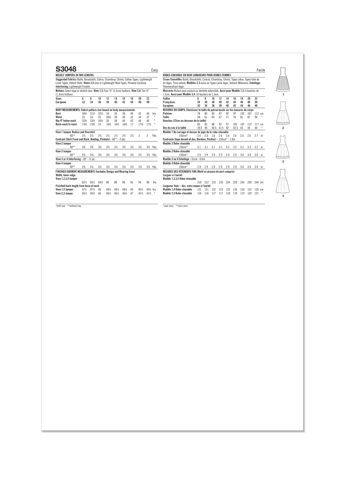 Simplicity Misses Jumpers in Two Lengths Sewing Pattern S3048