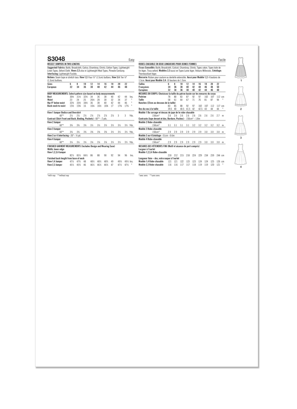 Simplicity Misses Jumpers in Two Lengths Sewing Pattern S3048