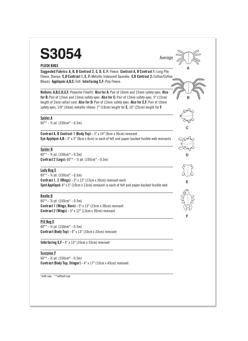 Simplicity Plush Bugs Sewing Pattern for Creative Projects S3054OS