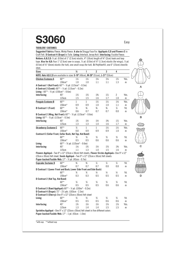Simplicity Toddlers' Costumes Sewing Pattern Guide S3060A