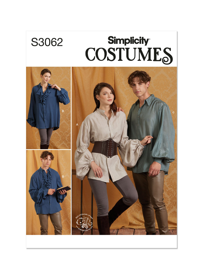 Simplicity Unisex Costume Shirts Sewing Pattern Guide S3062A
