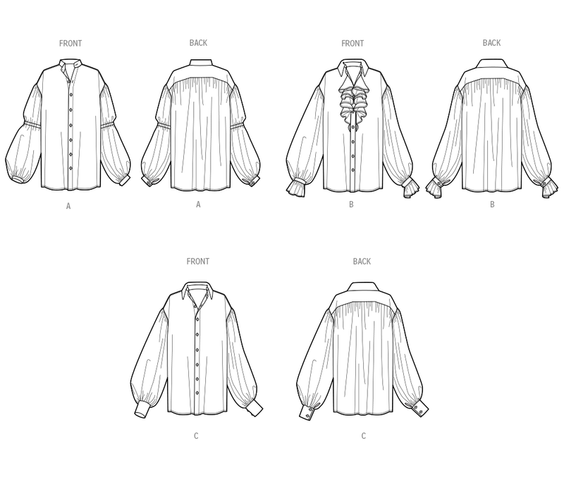 Simplicity Unisex Costume Shirts Sewing Pattern Guide S3062A