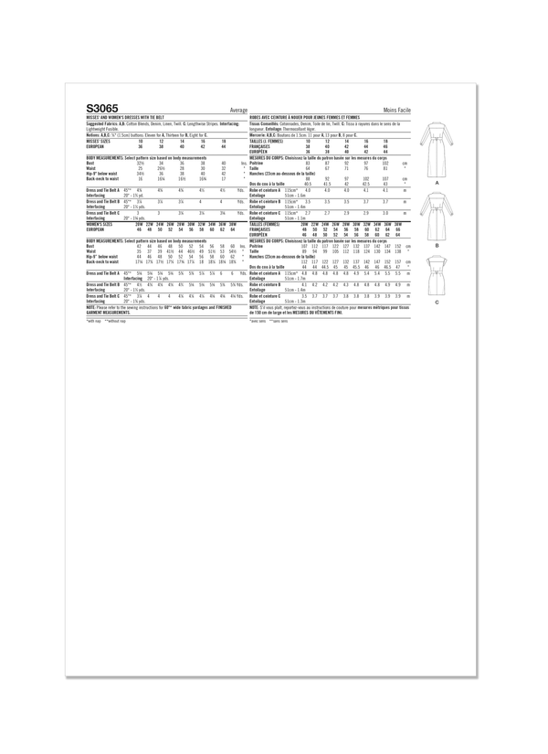 Simplicity Misses & Women's Dresses with Tie Belt Sewing Pattern S3065