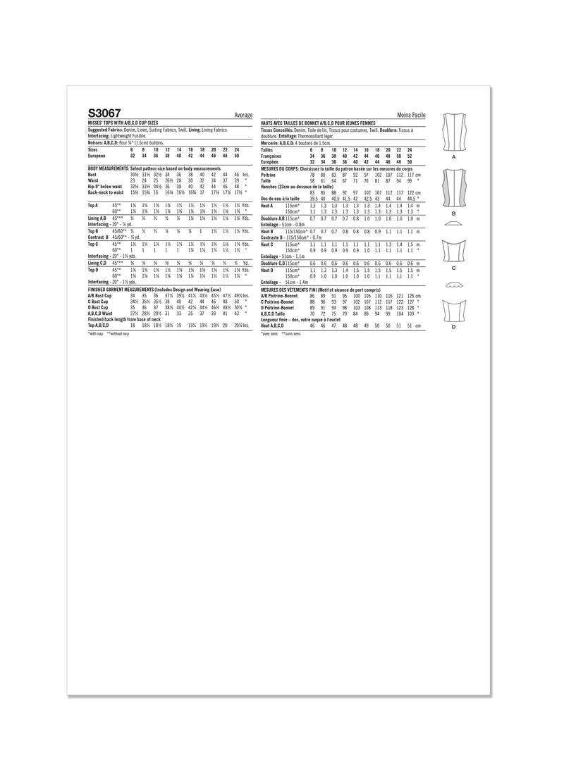 Simplicity Misses Tops Sewing Pattern for Stylish Creations S3067