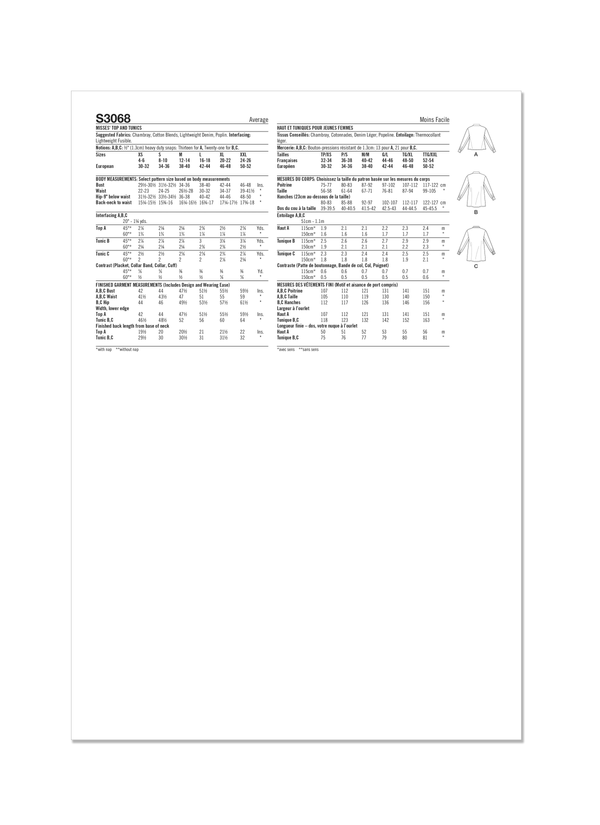 Simplicity Misses Tops and Tunics Sewing Pattern Guide S3068A