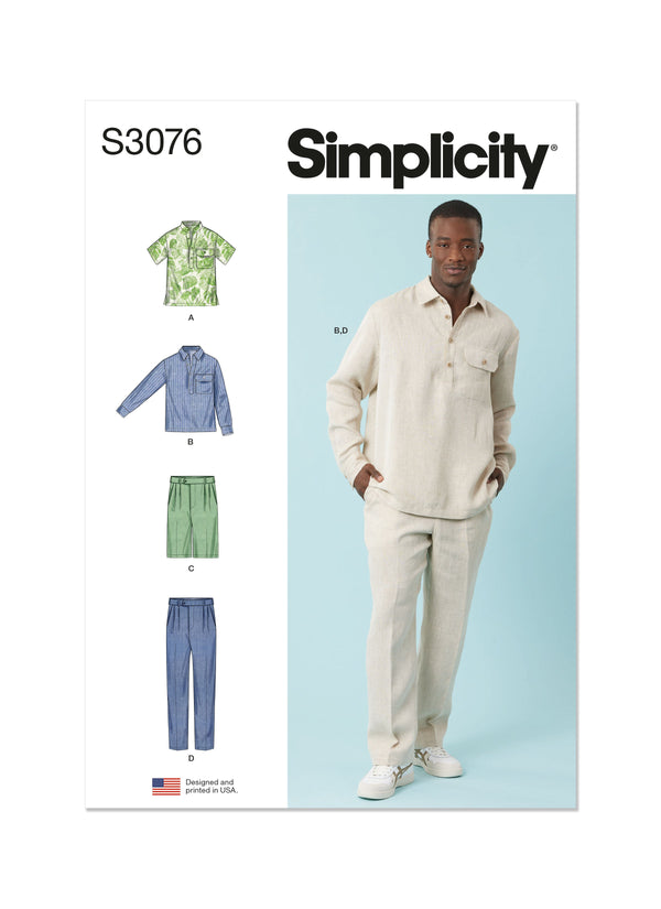 Simplicity Men's Tops, Shorts and Pants Sewing Pattern S3076