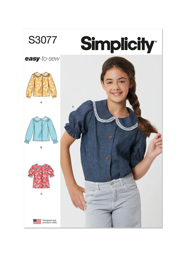 Simplicity Girls' Tops Sewing Pattern for Stylish Creations S3077A