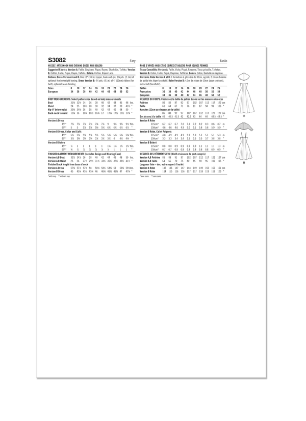 Simplicity Misses Dress & Bolero Sewing Pattern S3082