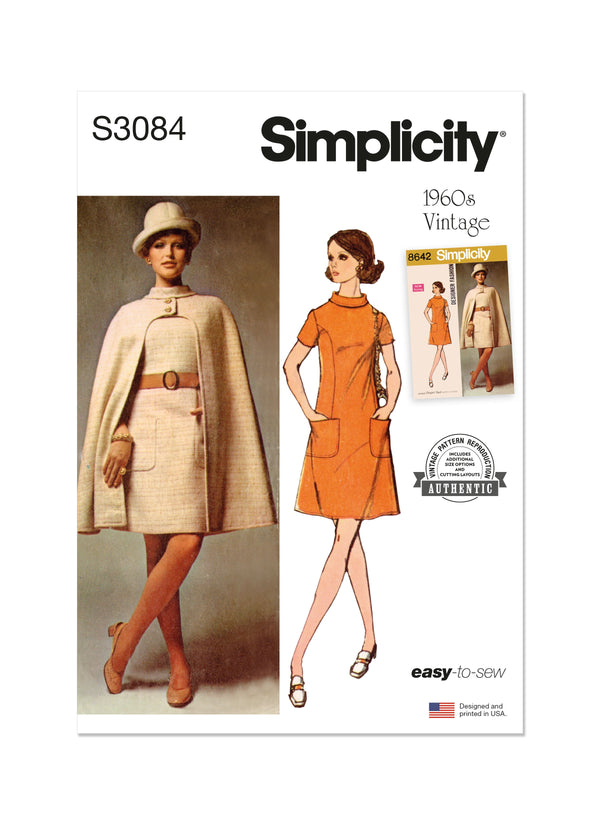 Simplicity Misses Cape and Dress Sewing Pattern Guide S3084