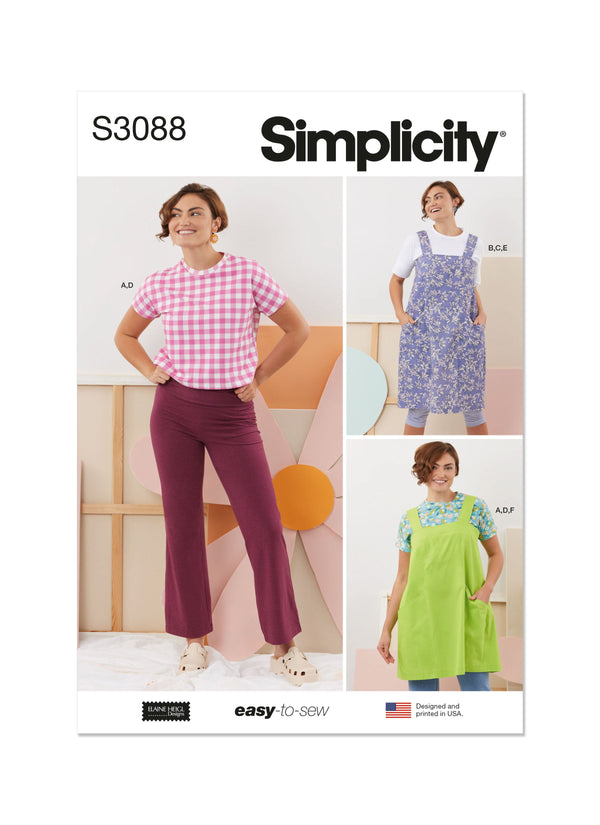 Simplicity Misses Tops, Pants & Apron Dresses Sewing Pattern S3088A
