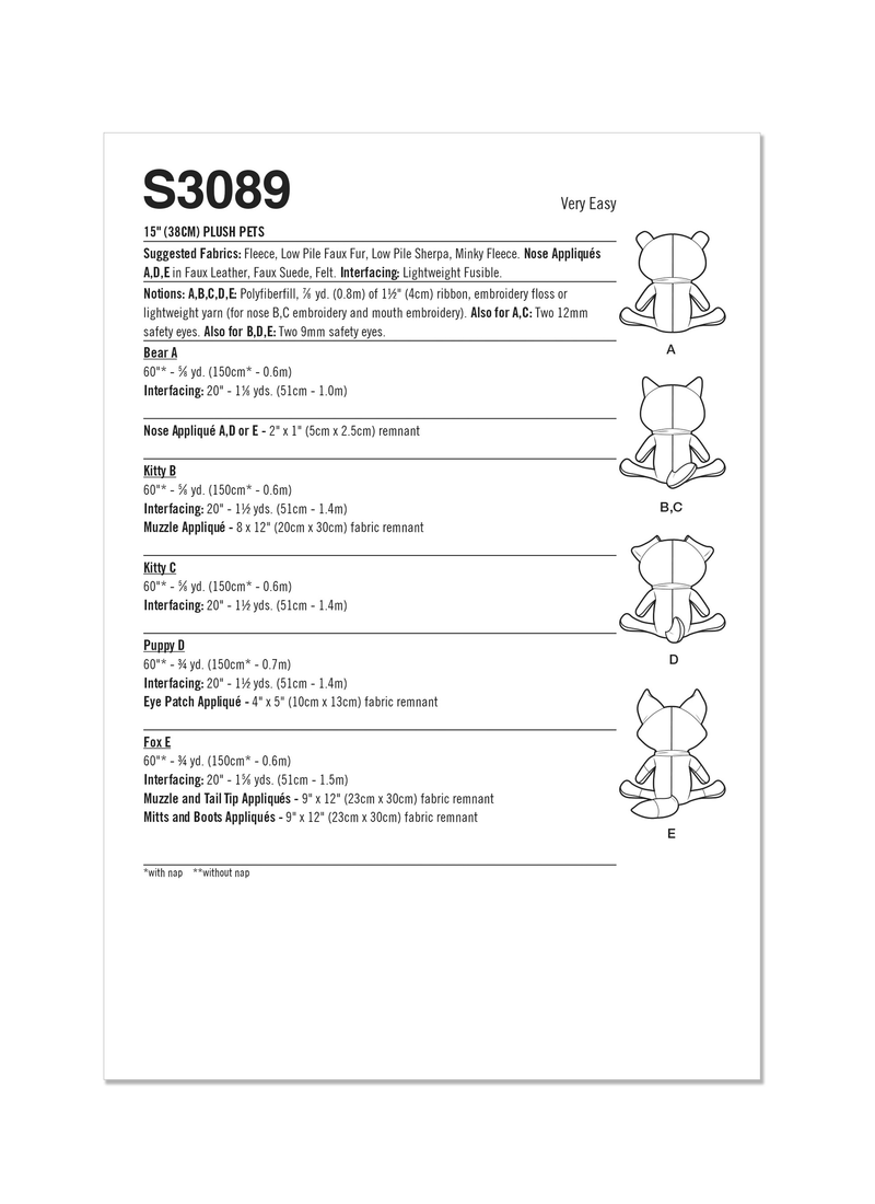 Simplicity Plush Pets Sewing Pattern by Elaine Heigl Designs S3089OS
