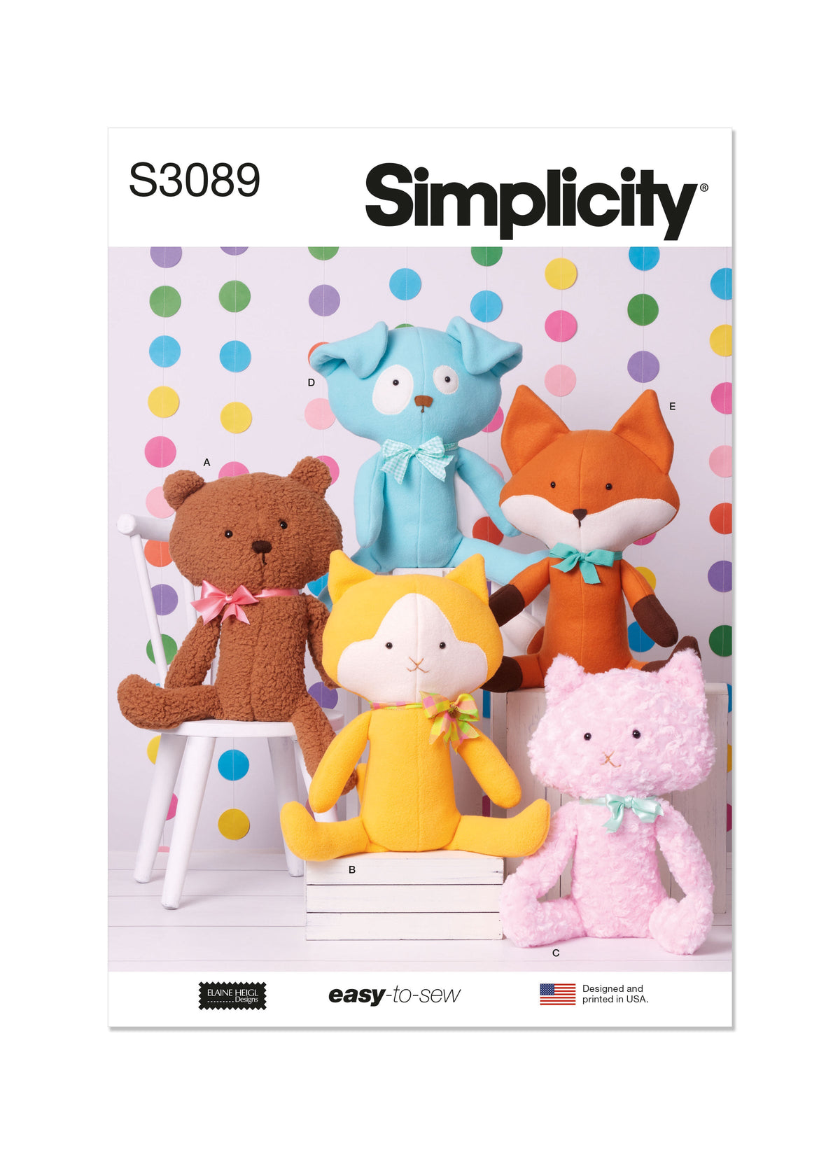 Simplicity Plush Pets Sewing Pattern by Elaine Heigl Designs S3089OS