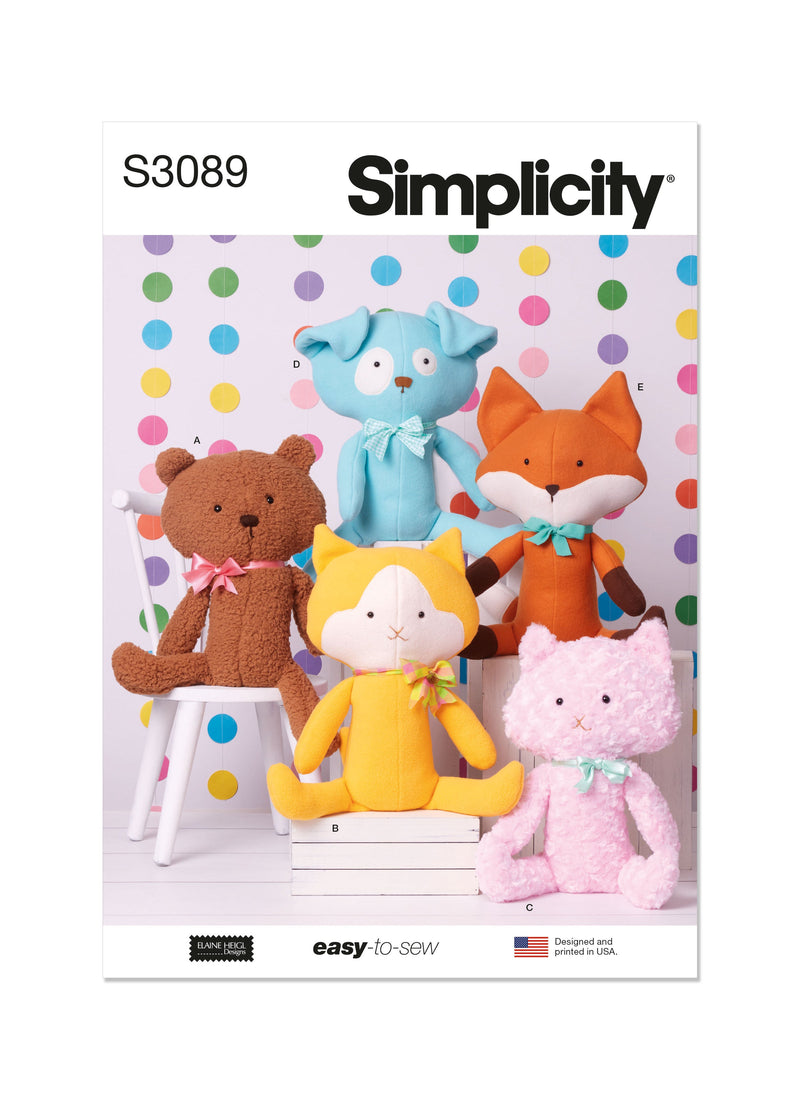 Simplicity Plush Pets Sewing Pattern by Elaine Heigl Designs S3089OS