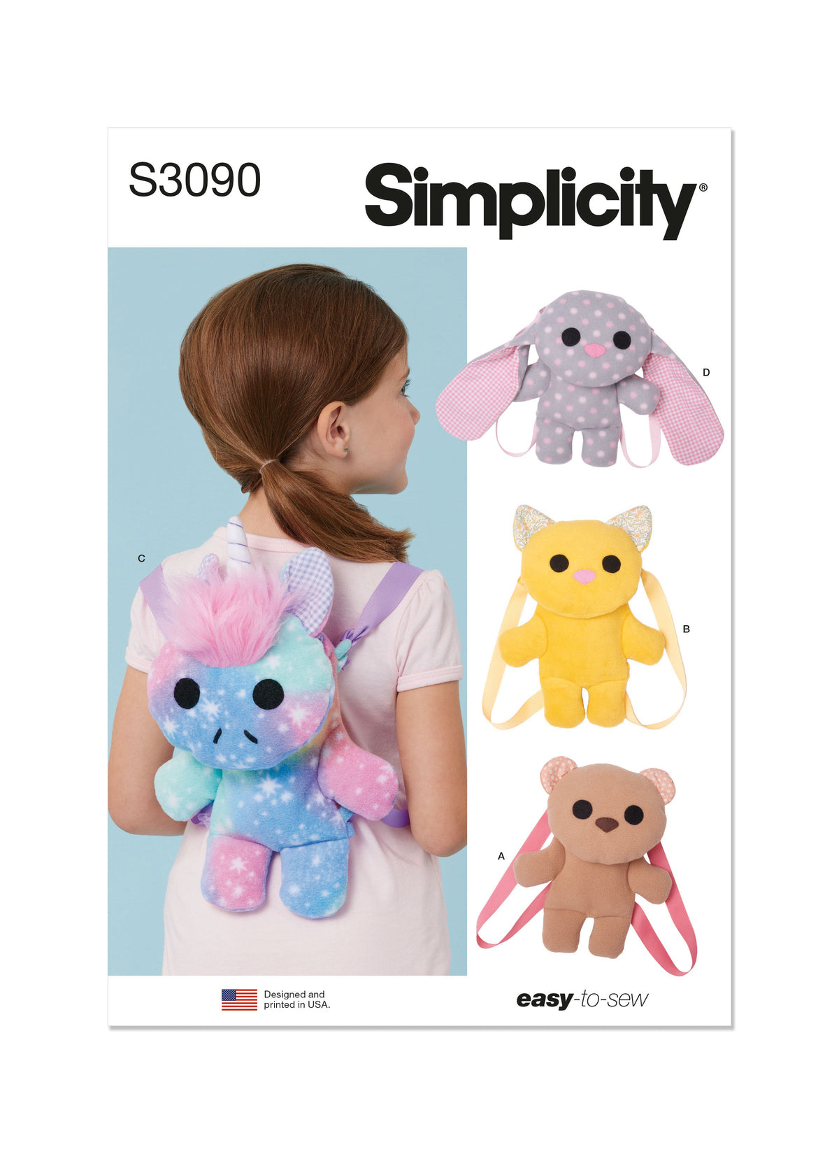 Simplicity Animal Mini Backpacks Sewing Pattern Guide S3090OS