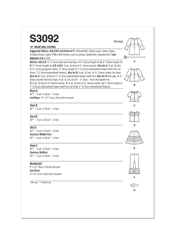 Simplicity: 18" Doll Clothes Sewing Pattern by Carla Reiss S3092OS