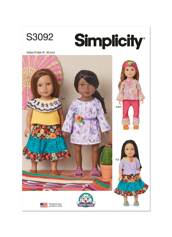 Simplicity: 18" Doll Clothes Sewing Pattern by Carla Reiss S3092OS