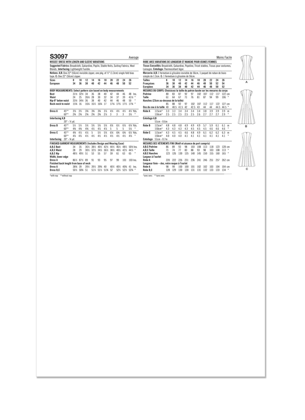 Simplicity Misses Dress with Length and Sleeve Variations Pattern S3097