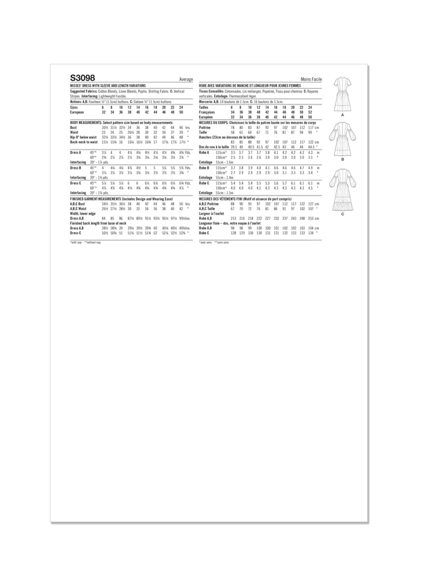 Simplicity Misses Dress with Sleeve and Length Variations Pattern S3098
