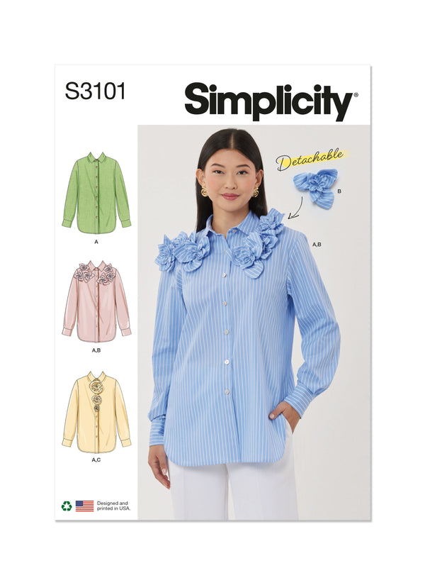 Simplicity Misses Shirt with Detachable 3D Flowers Pattern S3101