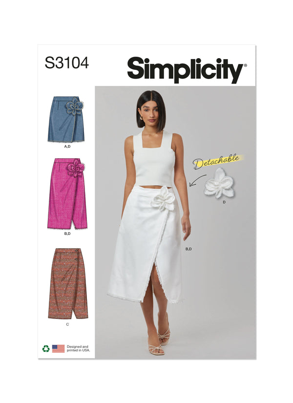 Simplicity Misses Wrap Skirts with Detachable 3D Flower Pattern S3104