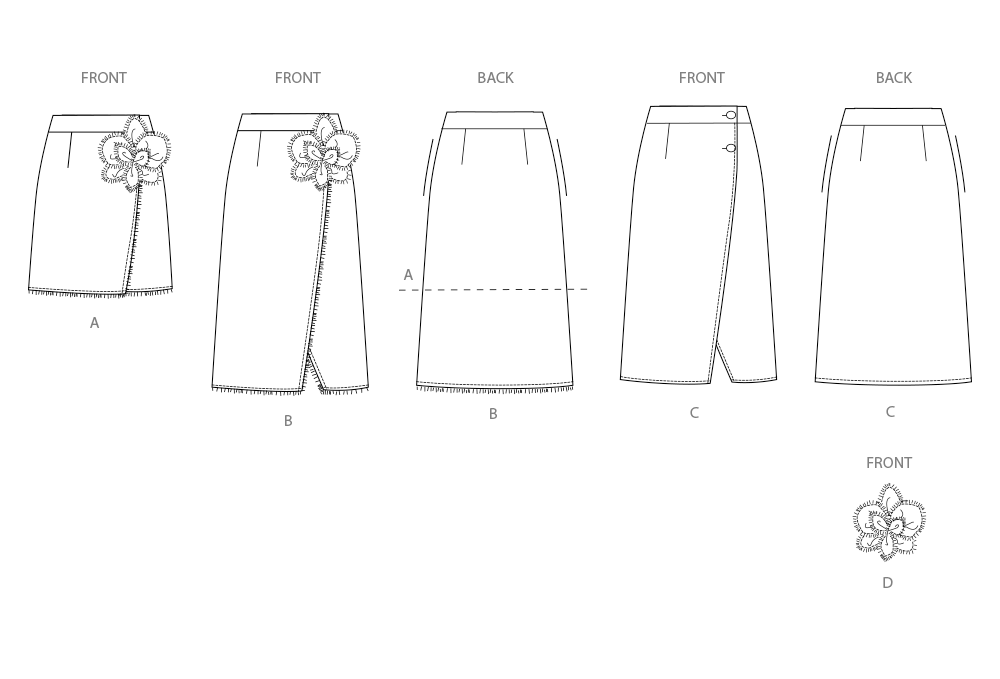 Simplicity Misses Wrap Skirts with Detachable 3D Flower Pattern S3104