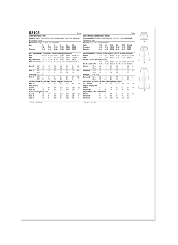 Simplicity Misses Shorts and Pants Sewing Pattern S3105A