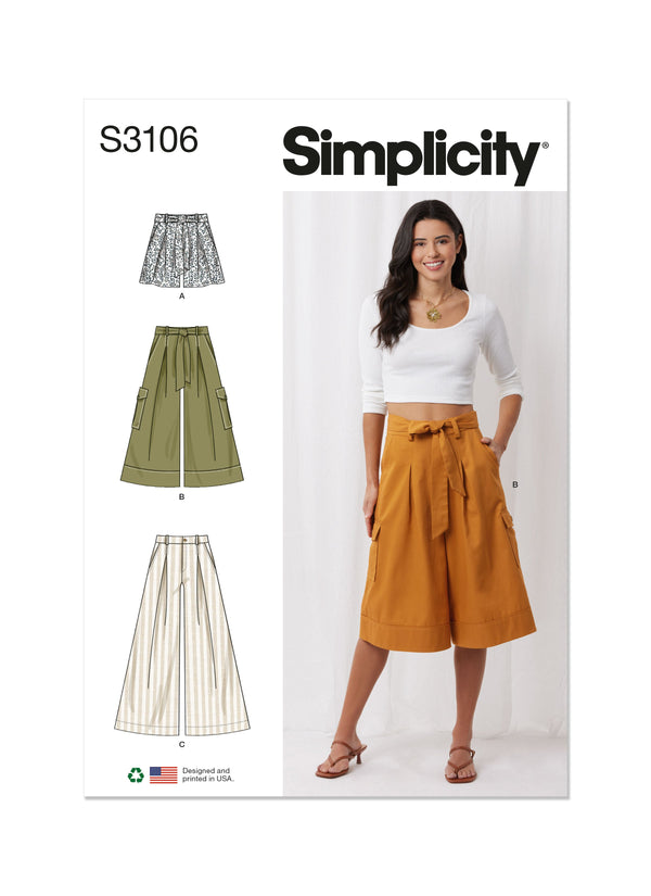 Simplicity Misses Shorts & Pants with Tie Belt Sewing Pattern S3106