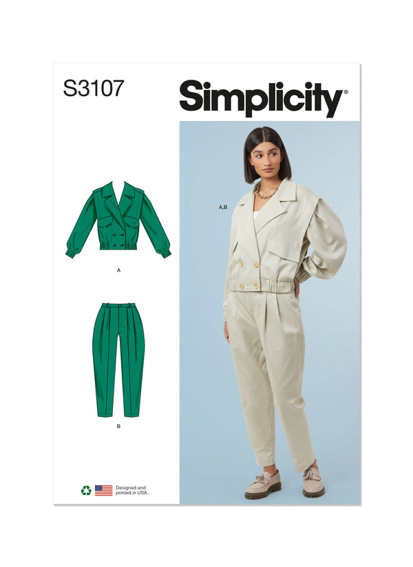 Simplicity Misses Jacket and Pants Sewing Pattern Guide S3107