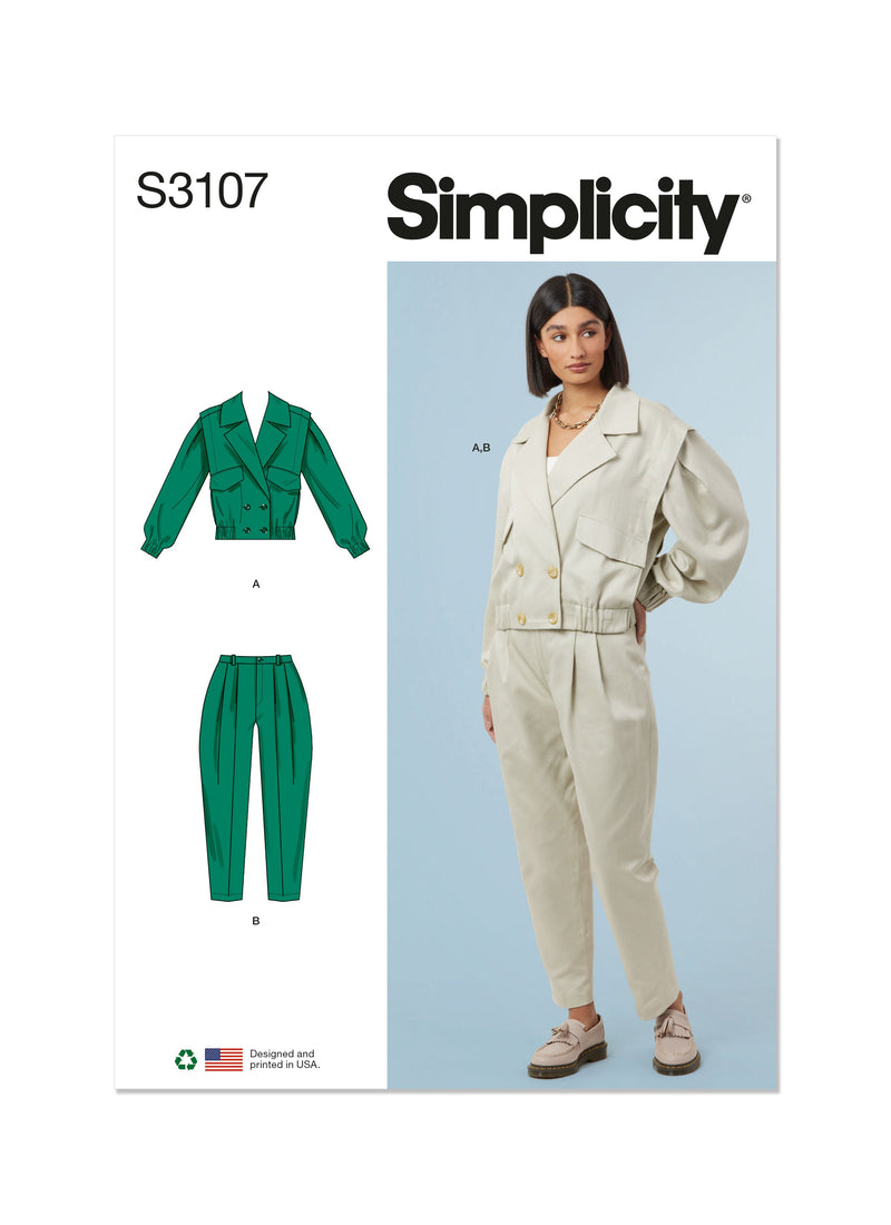 Simplicity Misses Jacket and Pants Sewing Pattern Guide S3107