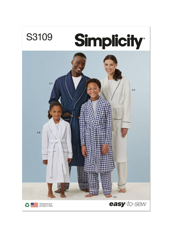Simplicity Robe, Shorts & Pants Sewing Pattern for All Ages S3109A
