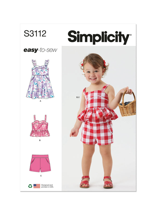 Simplicity Toddlers' Dress, Top and Shorts Sewing Pattern S3112A