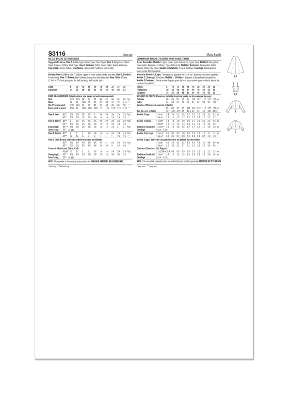 Simplicity Misses Bolero Suit and Bodice Sewing Pattern S3116
